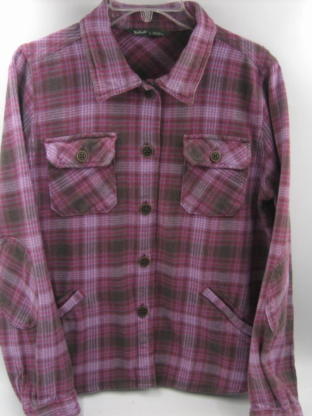 Woolrich Women’s Purple Plaid Flannel Button-Down Shirt Large 100% Cotton Two fr